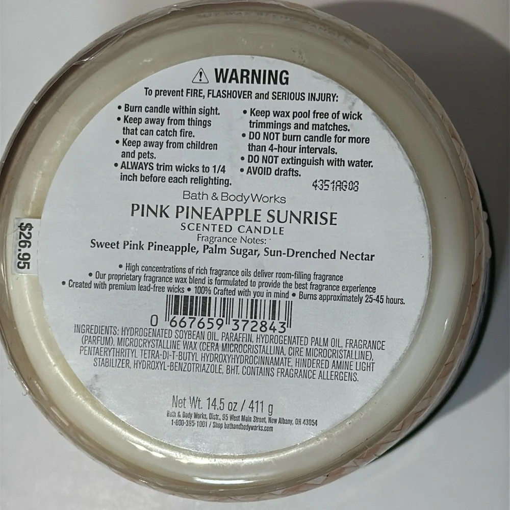 Bath & Body Works Pink Pineapple Sunrise 3 Wick Candle With Decorative Lid